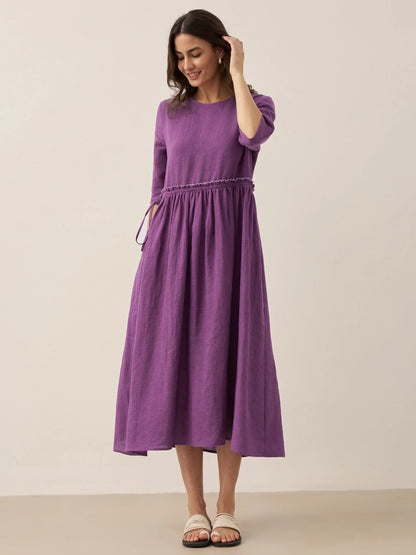 Aurore™ | Robe midi en lin à taille pétale