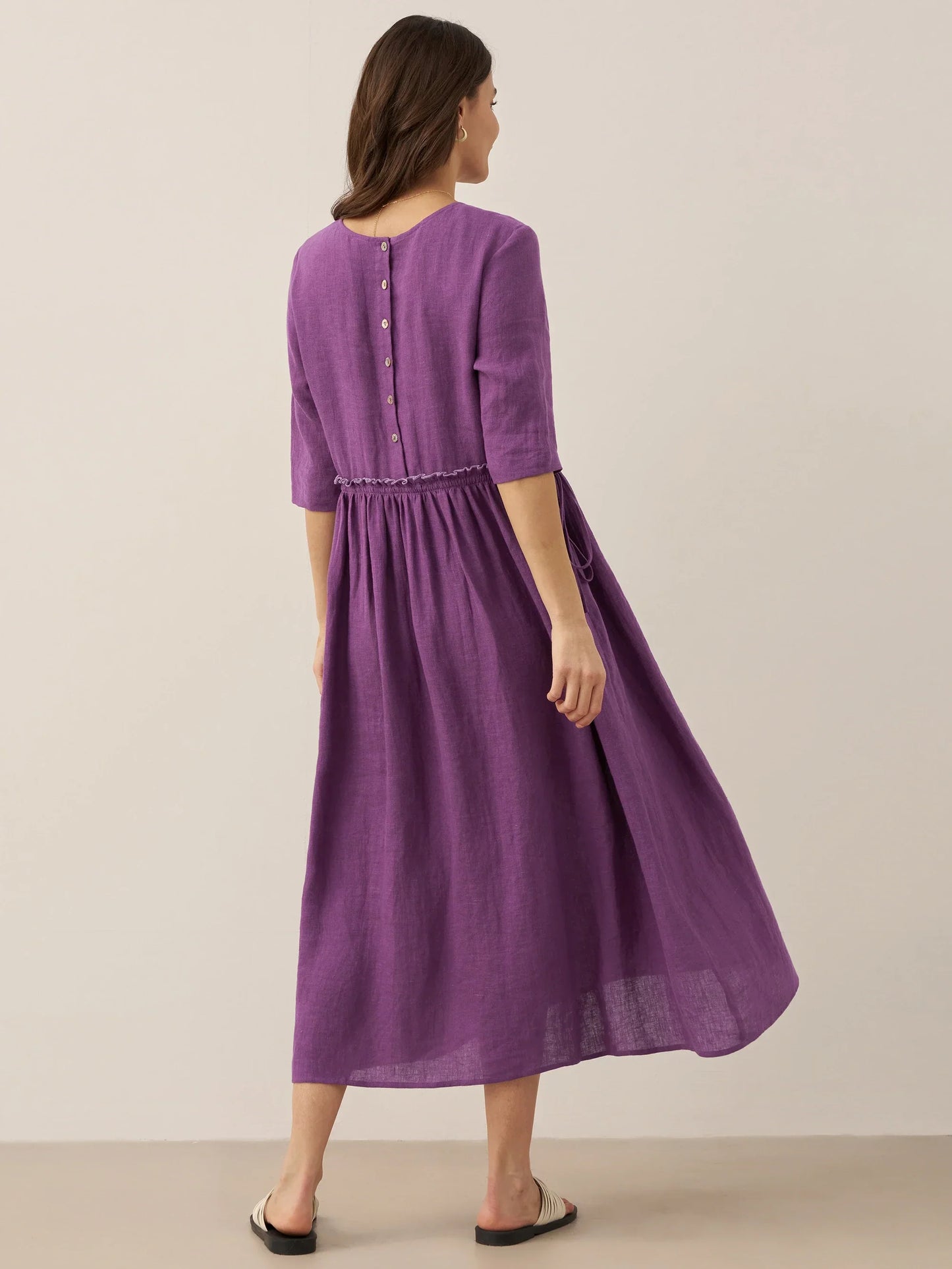 Aurore™ | Robe midi en lin à taille pétale