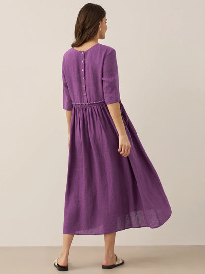 Aurore™ | Robe midi en lin à taille pétale