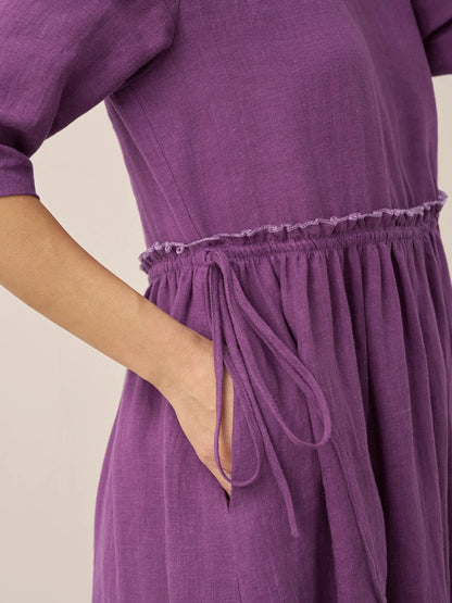 Aurore™ | Robe midi en lin à taille pétale