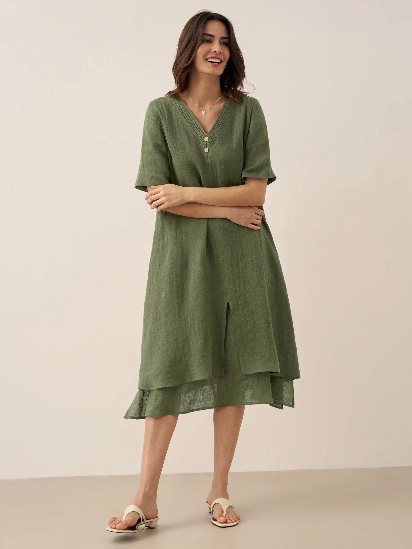 Juliette™ | Robe midi en lin à double épaisseur