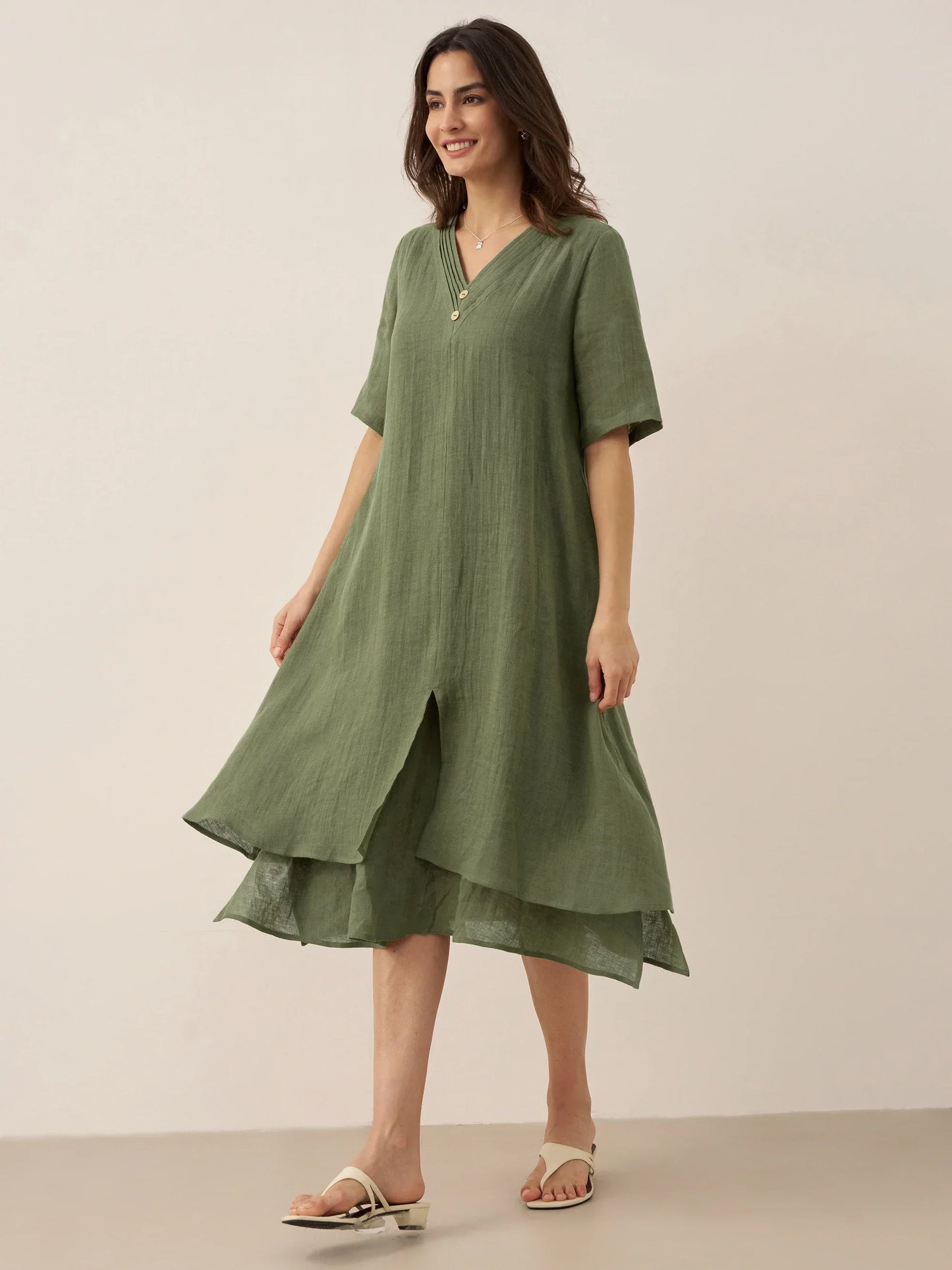 Juliette™ | Robe midi en lin à double épaisseur
