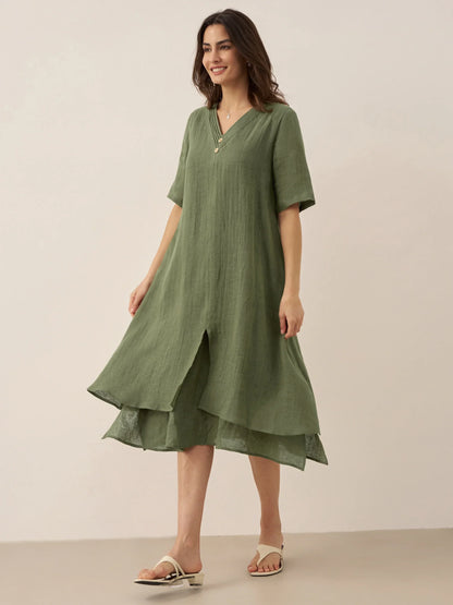 Juliette™ | Robe midi en lin à double épaisseur