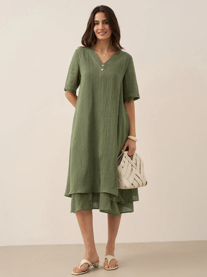 Juliette™ | Robe midi en lin à double épaisseur