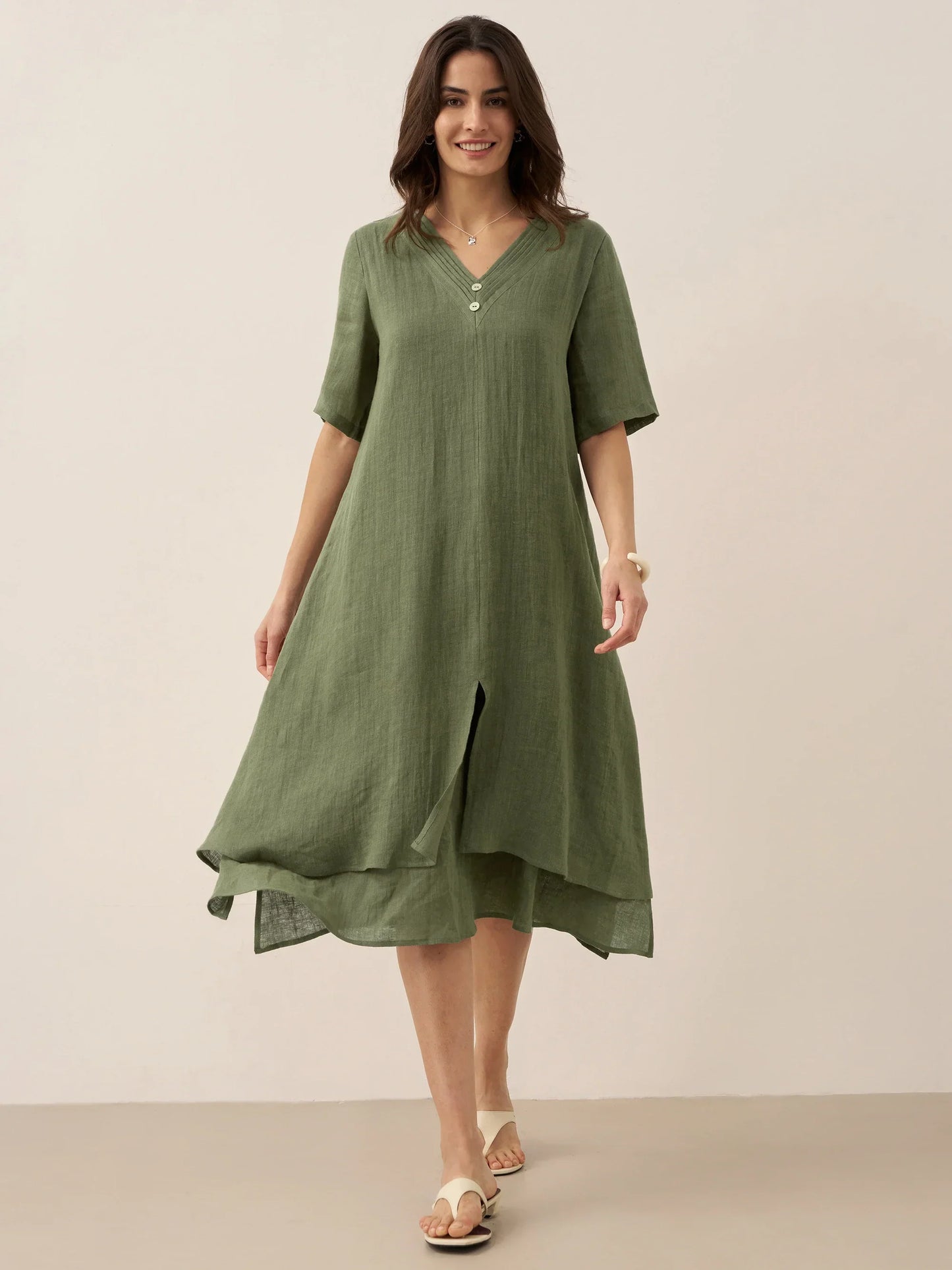 Juliette™ | Robe midi en lin à double épaisseur
