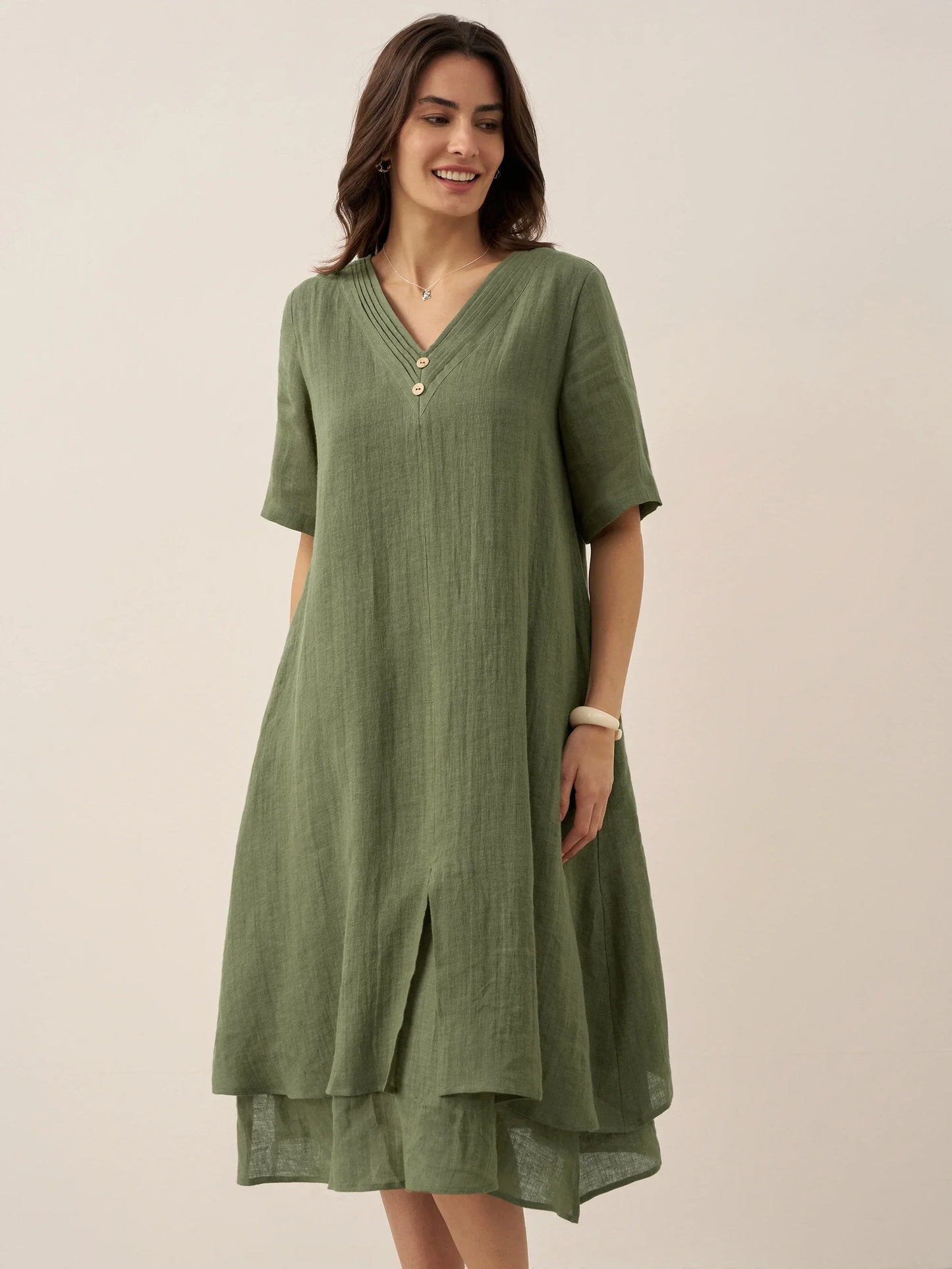 Juliette™ | Robe midi en lin à double épaisseur