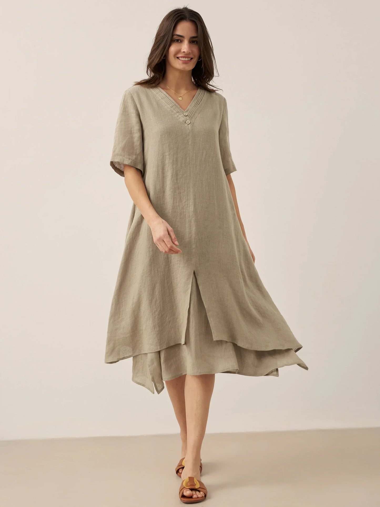 Juliette™ | Robe midi en lin à double épaisseur