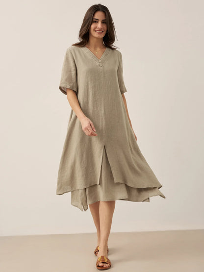 Juliette™ | Robe midi en lin à double épaisseur