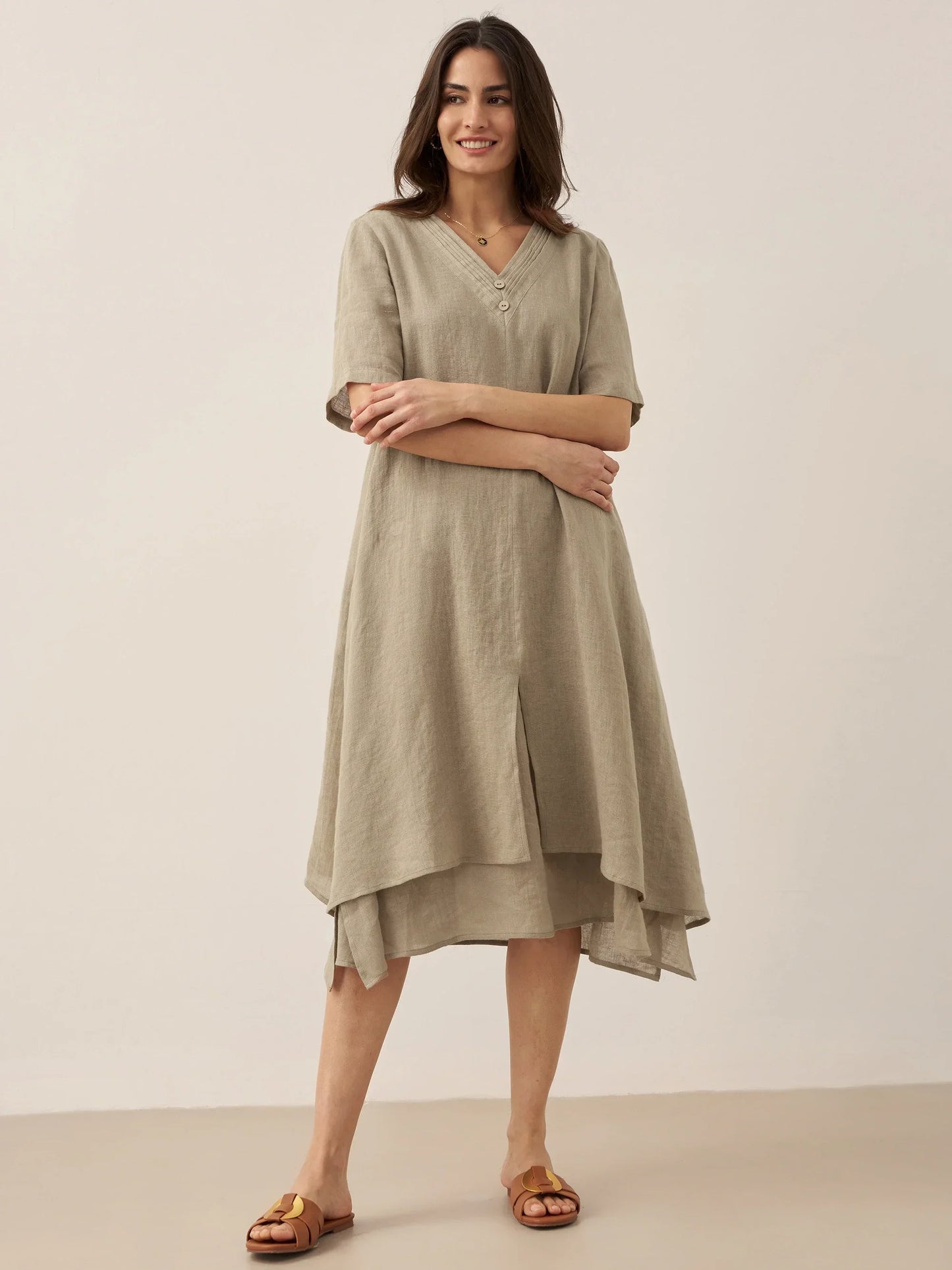 Juliette™ | Robe midi en lin à double épaisseur