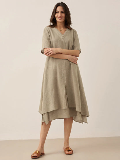 Juliette™ | Robe midi en lin à double épaisseur