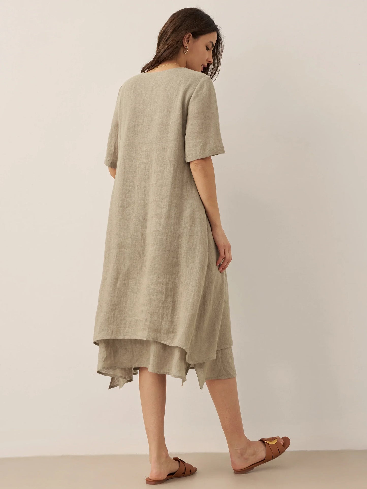 Juliette™ | Robe midi en lin à double épaisseur