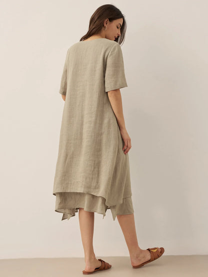 Juliette™ | Robe midi en lin à double épaisseur