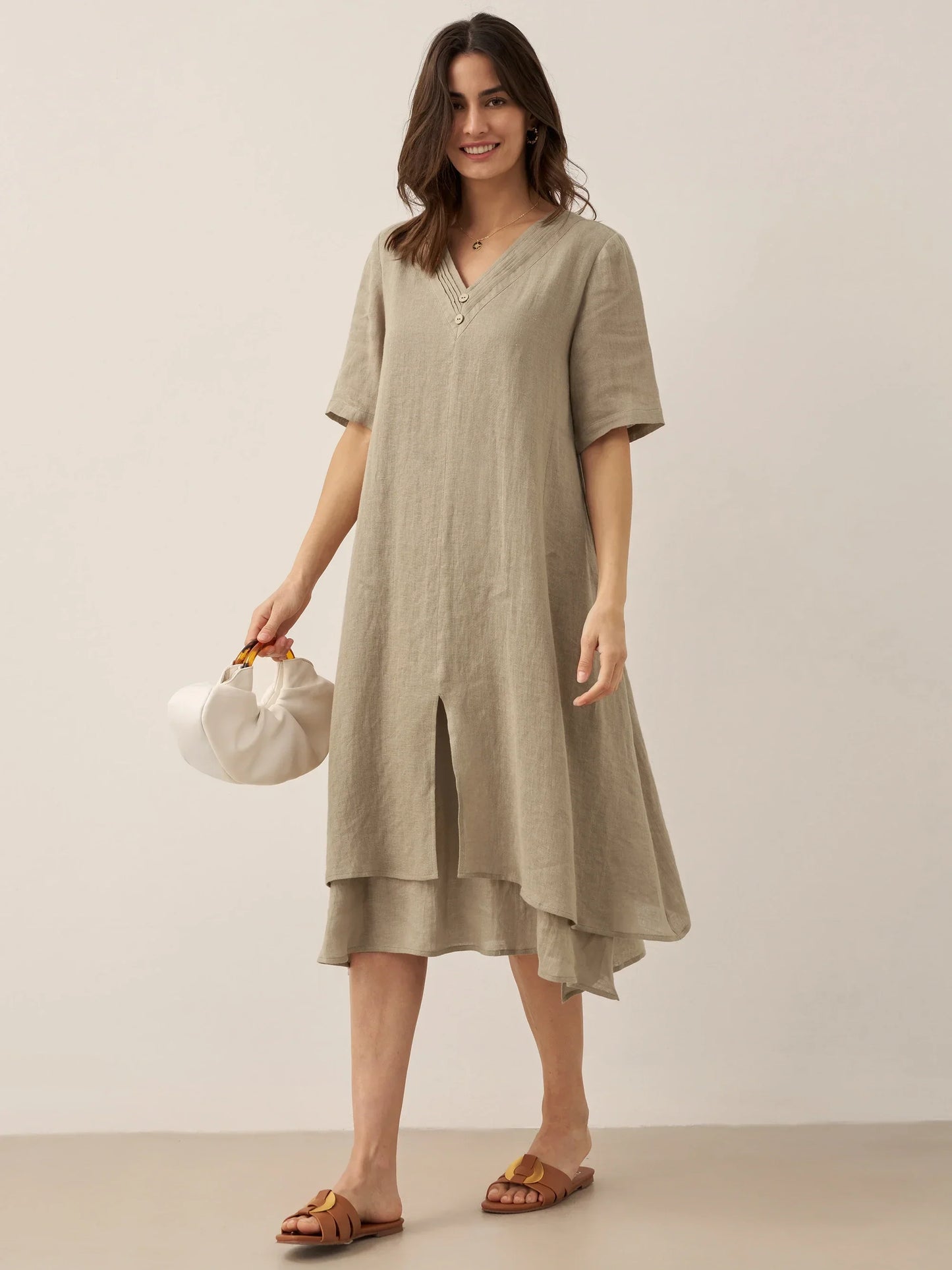 Juliette™ | Robe midi en lin à double épaisseur