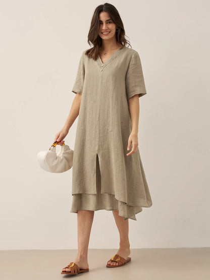 Juliette™ | Robe midi en lin à double épaisseur