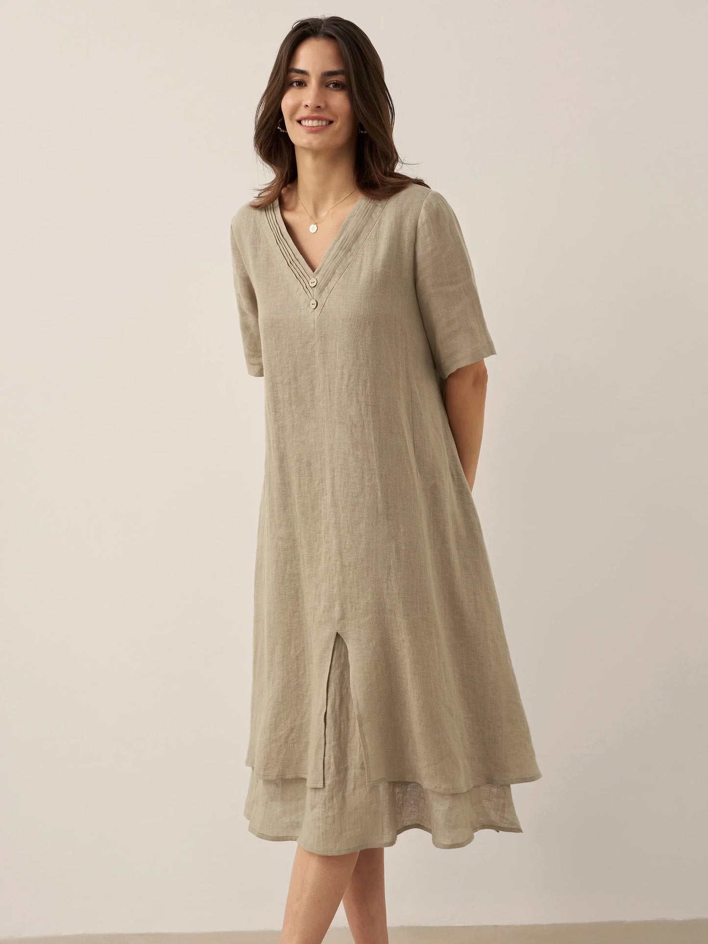 Juliette™ | Robe midi en lin à double épaisseur