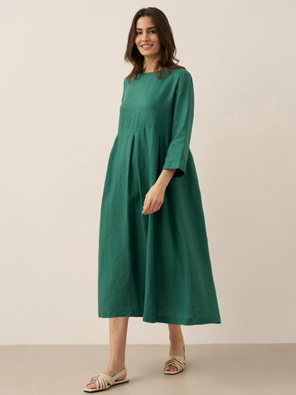 Élise™ | Robe longue en lin à plis