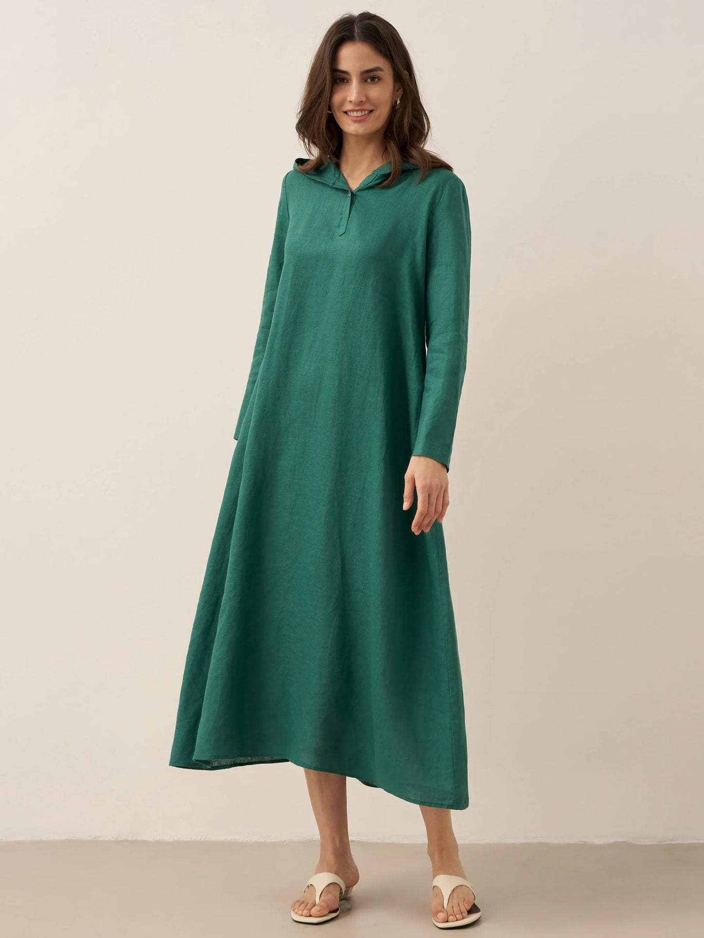 Solène™ | Robe longue en lin à capuche
