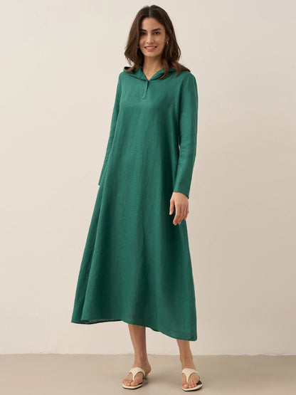 Solène™ | Robe longue en lin à capuche