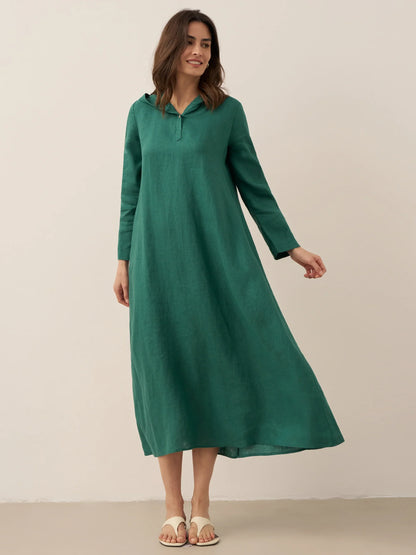 Solène™ | Robe longue en lin à capuche