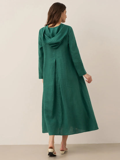Solène™ | Robe longue en lin à capuche
