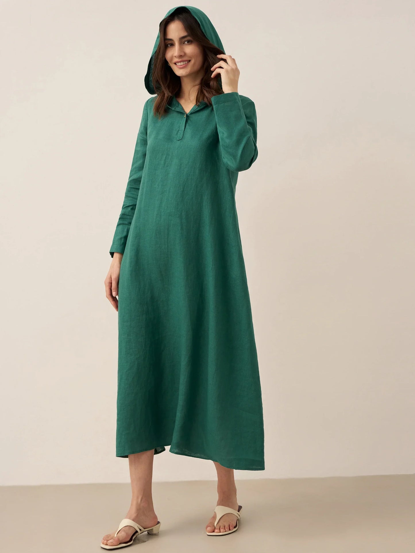 Solène™ | Robe longue en lin à capuche