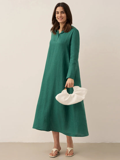 Solène™ | Robe longue en lin à capuche