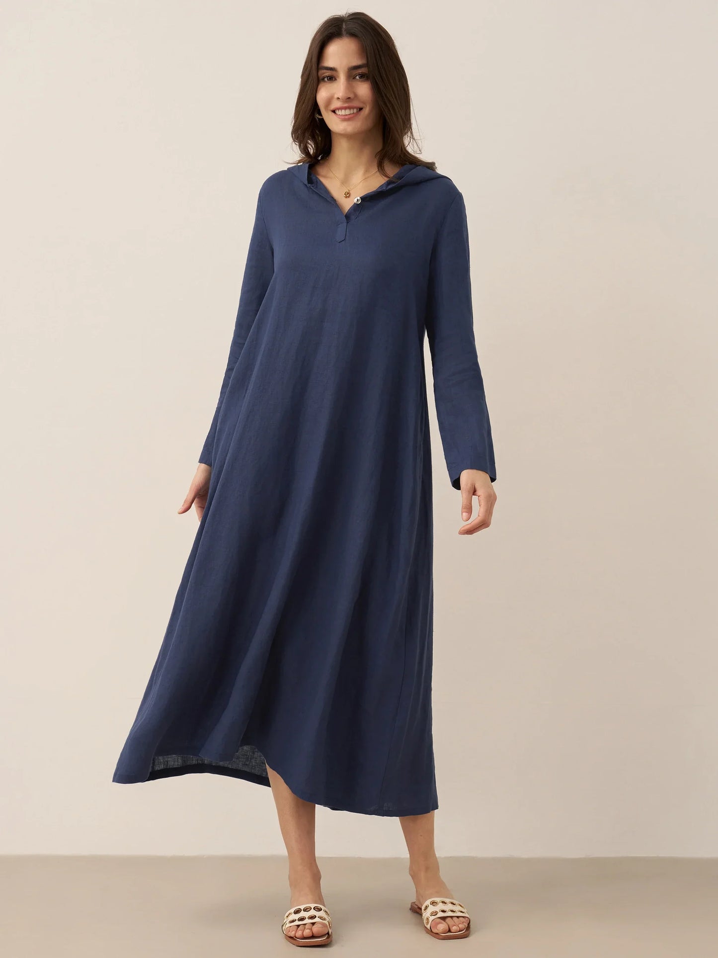 Solène™ | Robe longue en lin à capuche