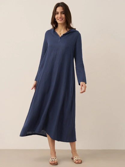 Solène™ | Robe longue en lin à capuche