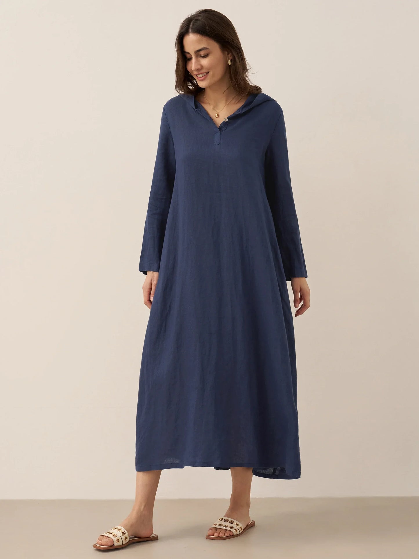 Solène™ | Robe longue en lin à capuche