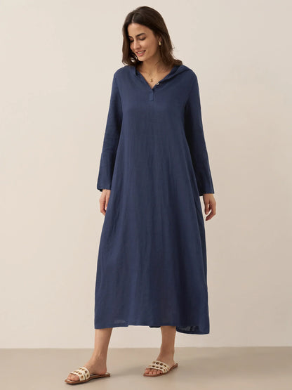 Solène™ | Robe longue en lin à capuche