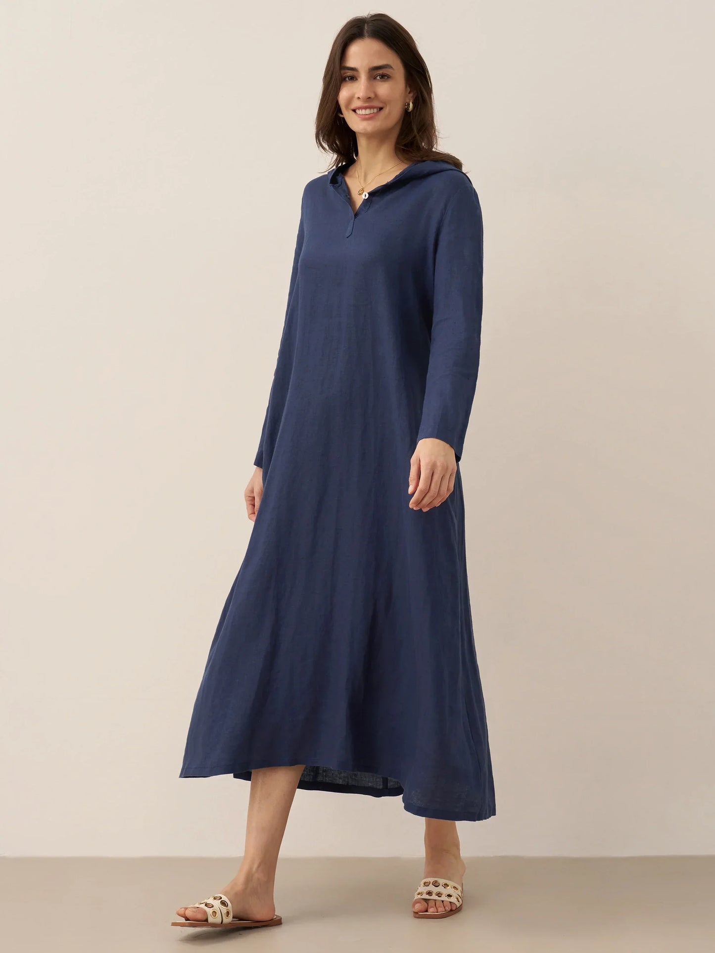 Solène™ | Robe longue en lin à capuche