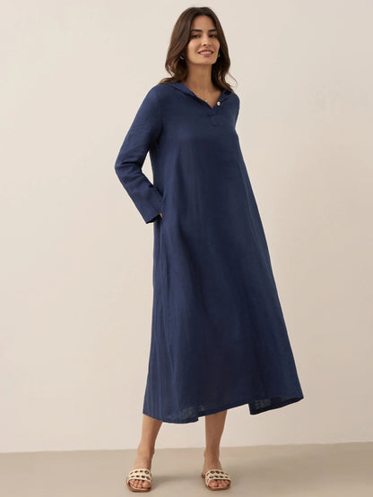 Solène™ | Robe longue en lin à capuche