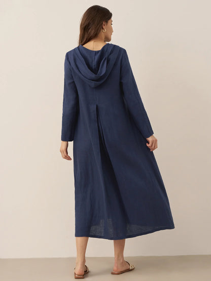 Solène™ | Robe longue en lin à capuche