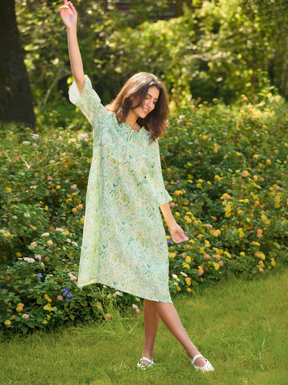 Léa™ | Leinen-Midikleid mit Rüschenkragen