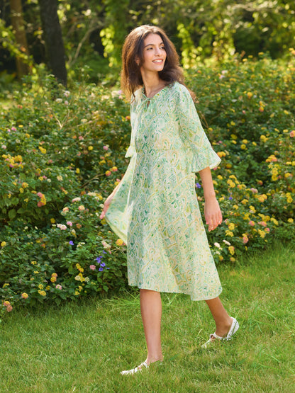 Léa™ | Leinen-Midikleid mit Rüschenkragen