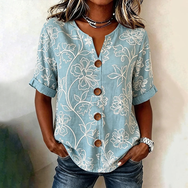 Élise™ | Vintage Blumen V-Ausschnitt Bluse