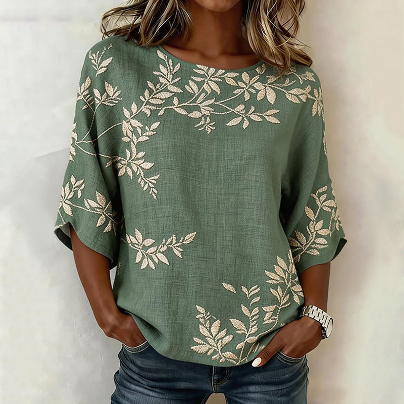 Élise™ | Blouse vintage à imprimé feuillage