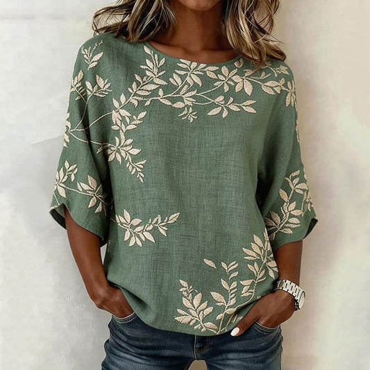 Élise™ | Vintage-Bluse mit Blattmuster