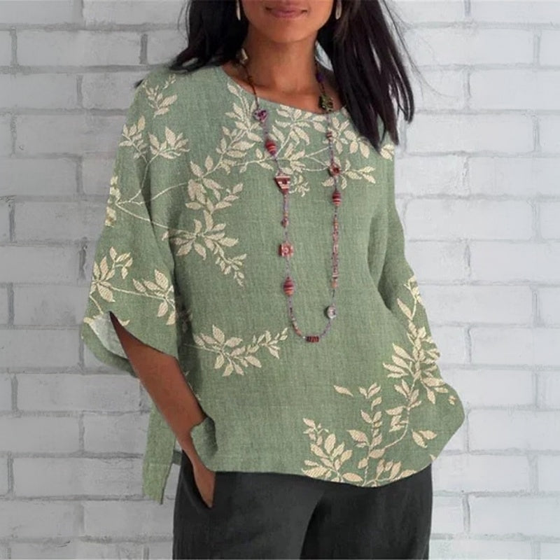 Élise™ | Blouse vintage à imprimé feuillage