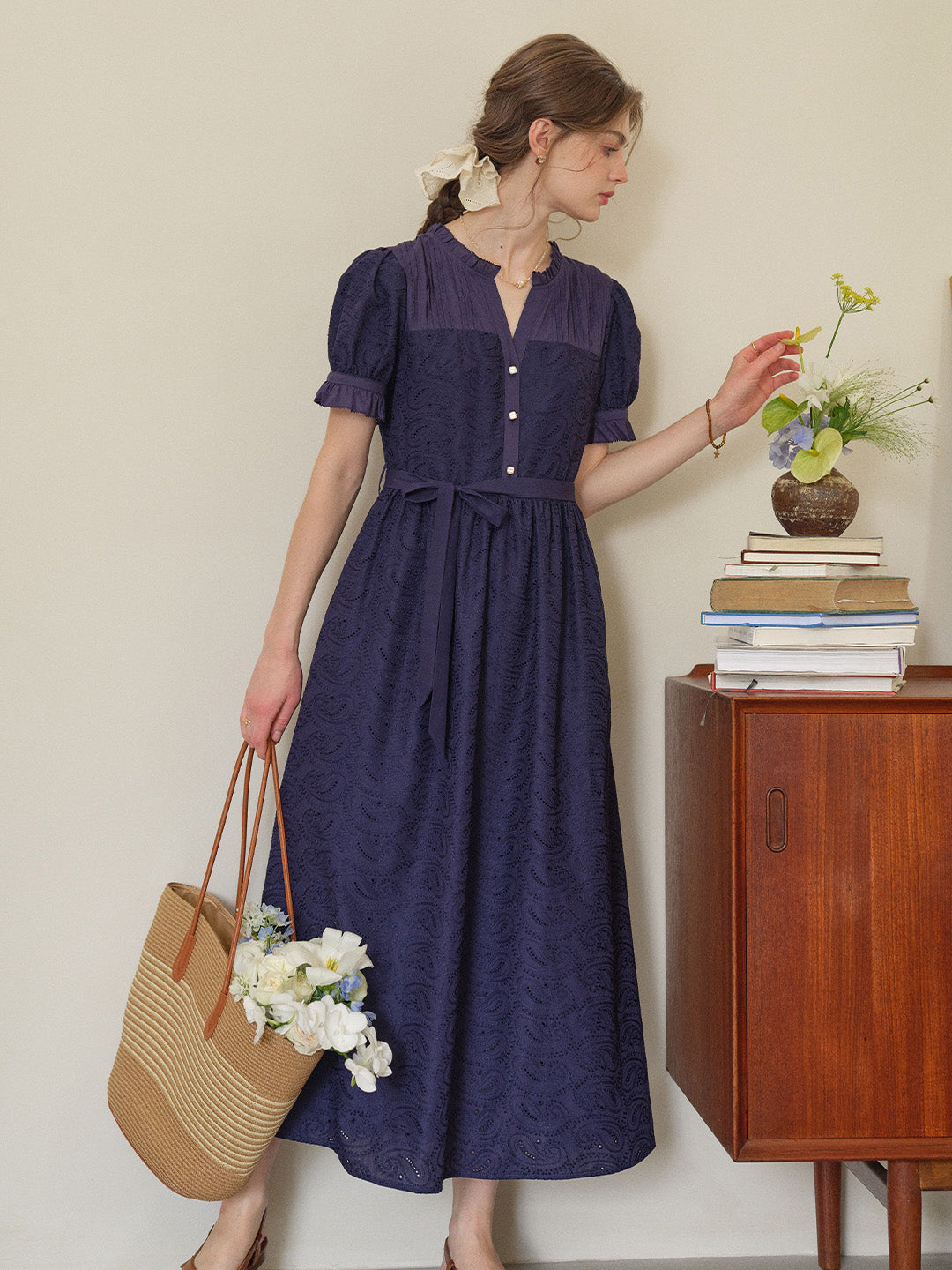 Aitana Rose™ | Robe longue en coton brodée