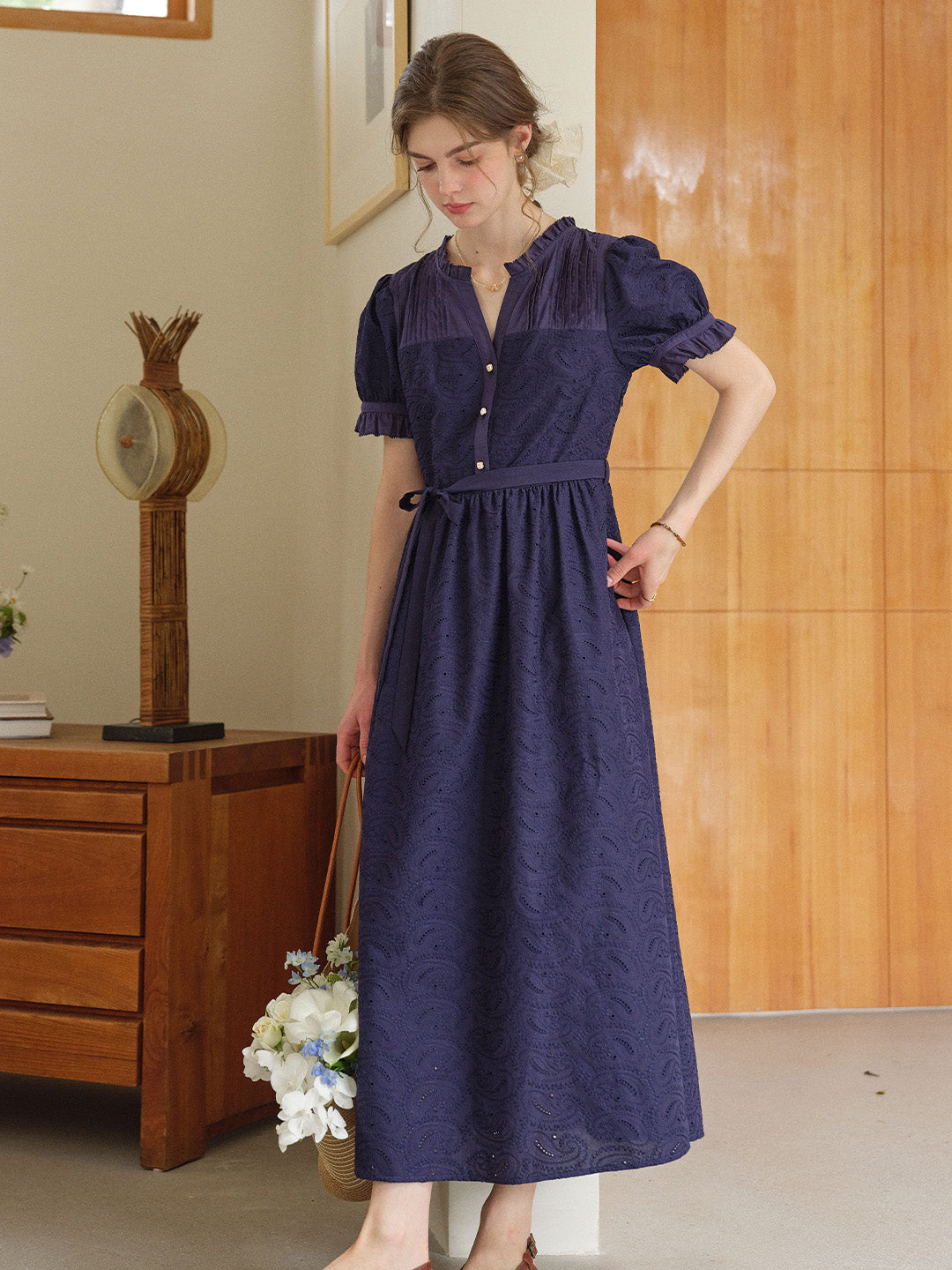 Aitana Rose™ | Robe longue en coton brodée