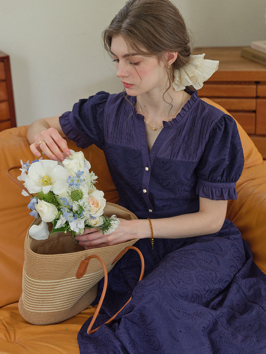 Aitana Rose™ | Robe longue en coton brodée