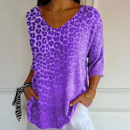 Léna™ | T-shirt décontracté vintage imprimé à col V