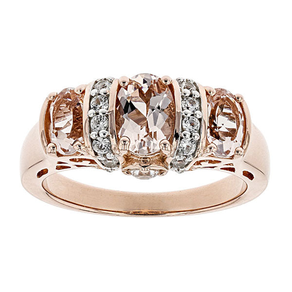 Camélia™ | Bague 3 pierres champagne or rose