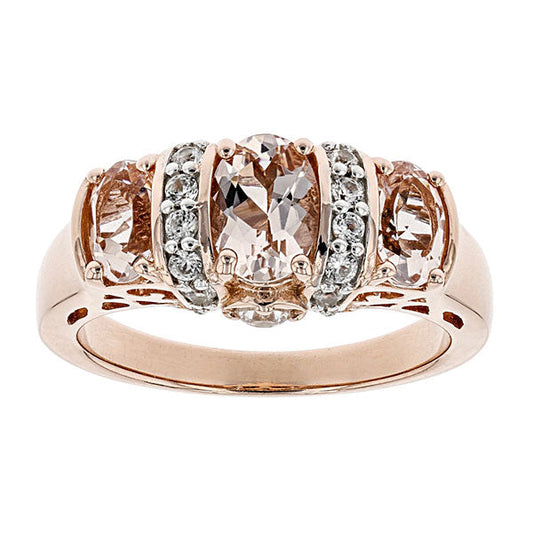 Camélia™ | Bague 3 pierres champagne or rose