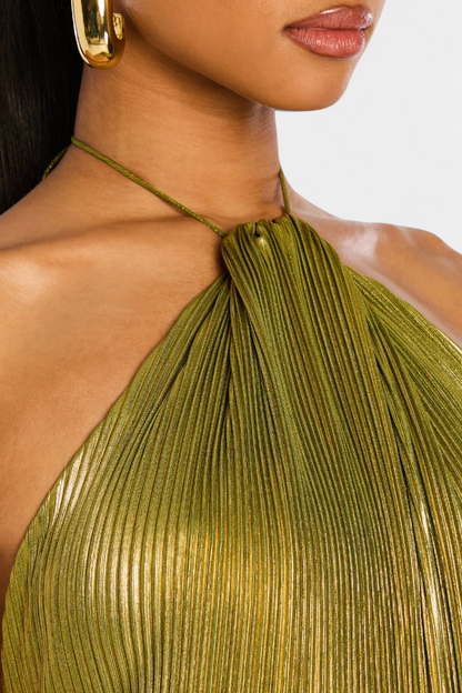 FATI™ | ROBE HALTER DOS NU MÉTALLISÉE