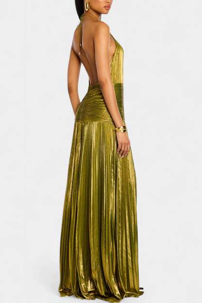 FATI™ | ROBE HALTER DOS NU MÉTALLISÉE