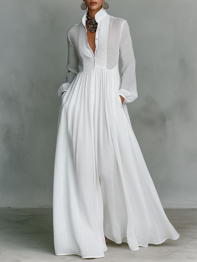 Urielle™ | Robe Maxi Coton-Lin Patchwork Col Montant