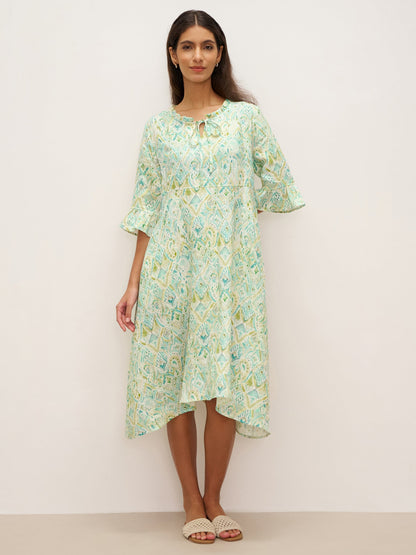 Léa™ | Leinen-Midikleid mit Rüschenkragen
