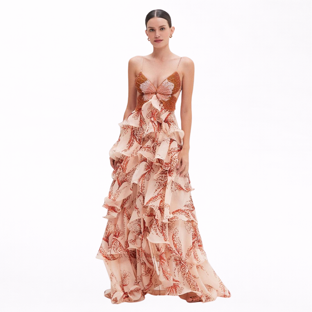NAHIA™ | ROBE MAXI À VOLANTS